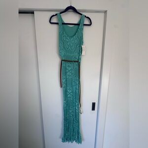 NWT Elegant Italian Teal Lace Maxi Dress